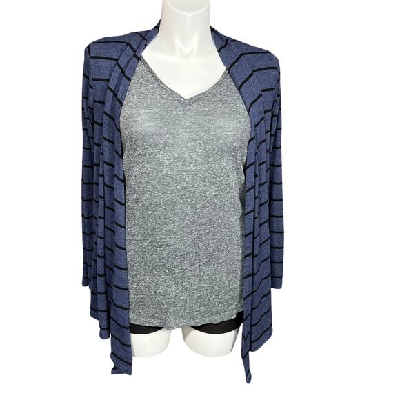 Rue21 Womens Cardigan Sweater Striped Open Drape Front Knit Stretch Blue Large - Picture 1 of 9